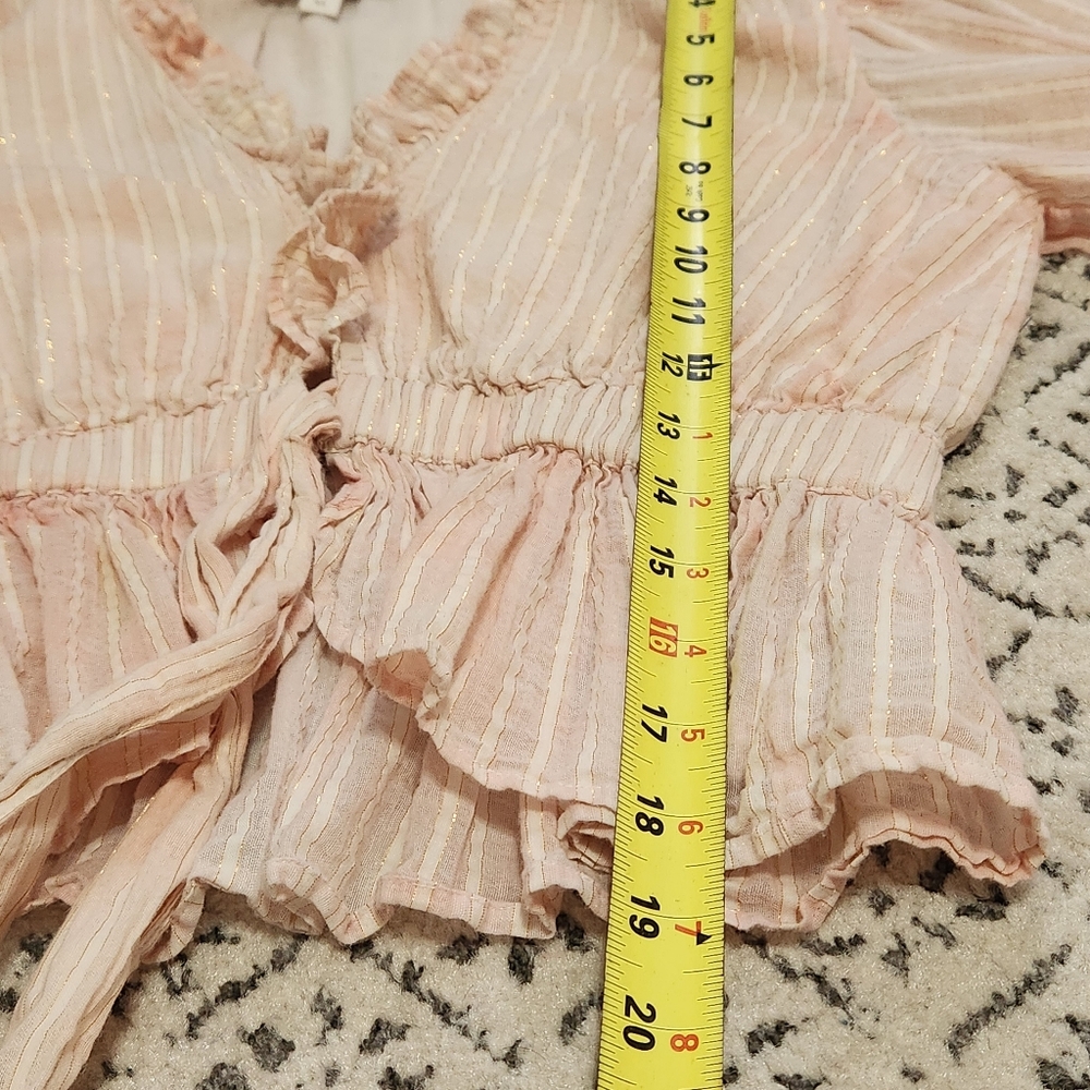 Cleobella Revolve Pink Cloud Cropped Ruffle Tie Front Top Shirt Puff Sleeve - Picture 11 of 13